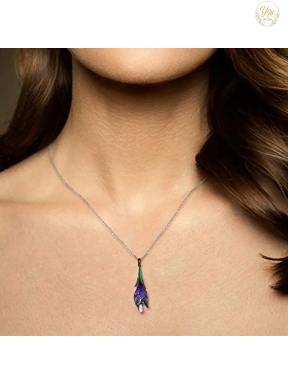 925 Sterling Silver Handmade Enamel Tulip Flower Pendant with Cubic Zirconia